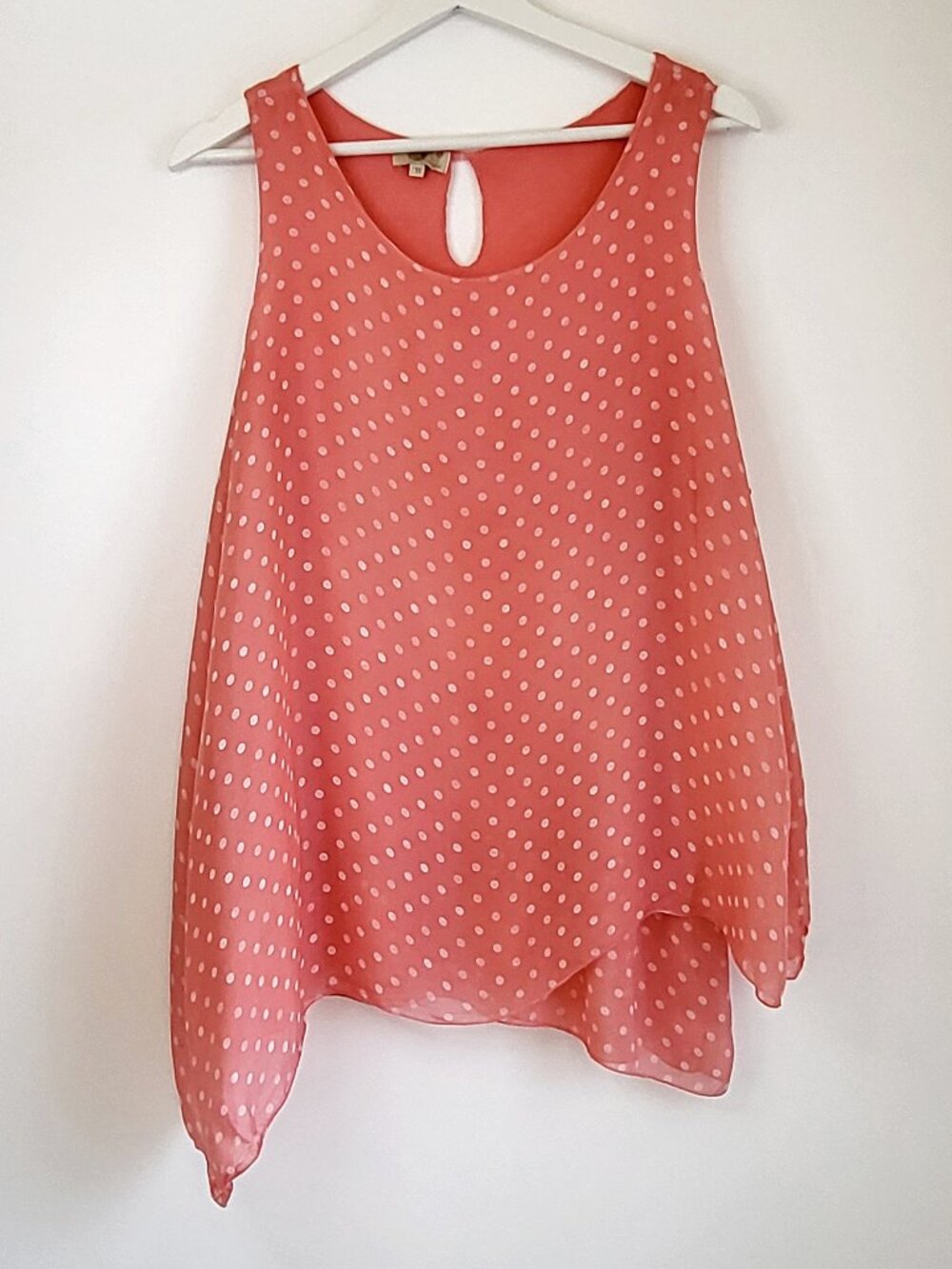 Made in Italy Coral Polka Dot Silk Blend Top XL